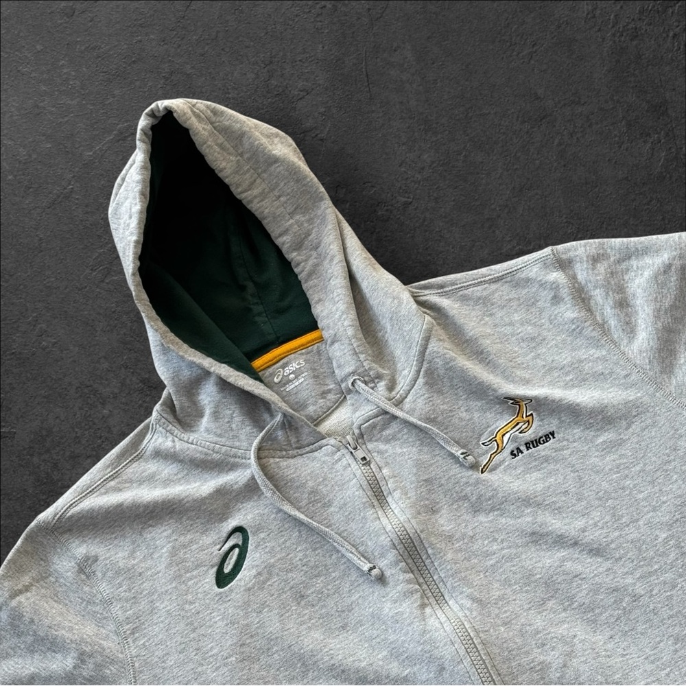 ASICS South Africa Springbok Rugby Gray Men's Hoodie Sweater Size XL Full Zip‎